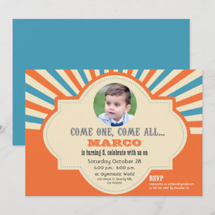 Circus Themed Custom Photo Birthday Invitation