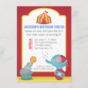 Circus Themed Fun Birthday Party with Cute Animals Invitation