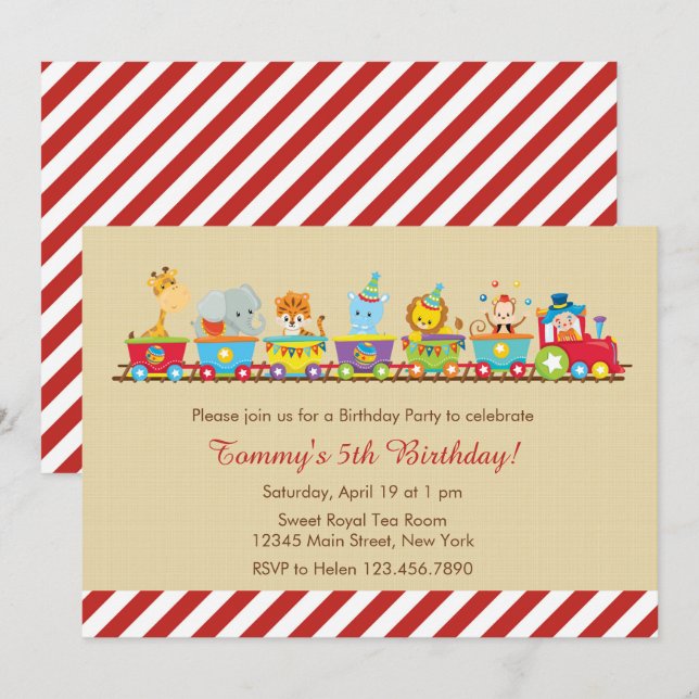 Circus Train Birthday Invitation (Front/Back)