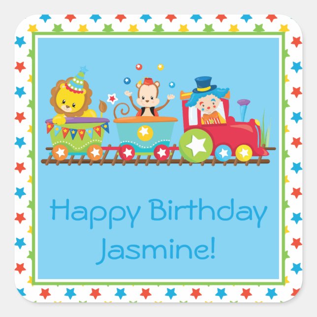 Circus Train | Clown | Lion | Monkey| Personalized Square Sticker (Front)
