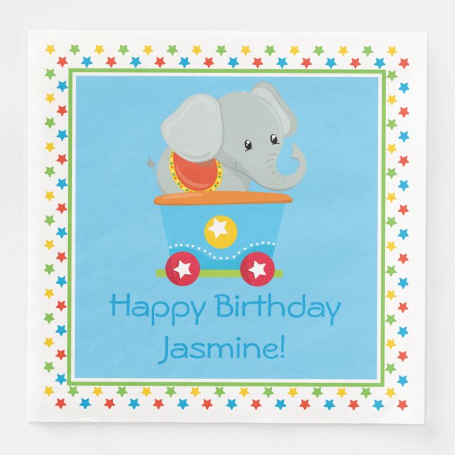 Circus Train | Elephant | Personalized Napkin (Front)