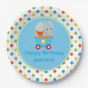Circus Train Elephant Personalized Paper Plate