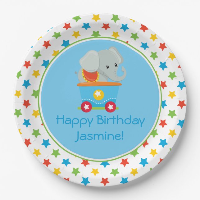 Circus Train | Elephant | Personalized Paper Plate (Front)
