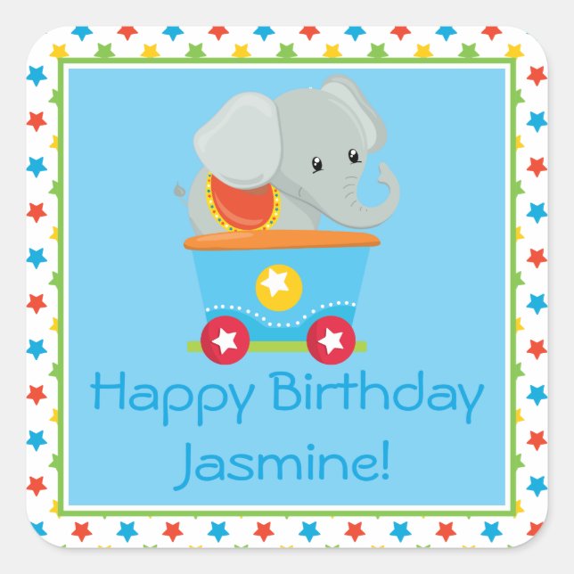 Circus Train | Elephant | Personalized Square Sticker (Front)