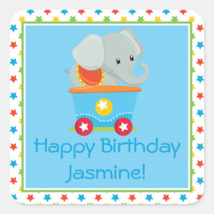 Circus Train Elephant Personalized Square Sticker