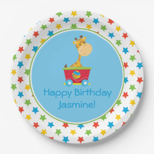 Circus Train Giraffe Personalized Paper Plate