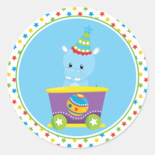 Circus Train Hippo Classic Round Sticker