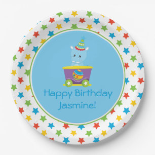 Circus Train Hippo Personalized Paper Plate