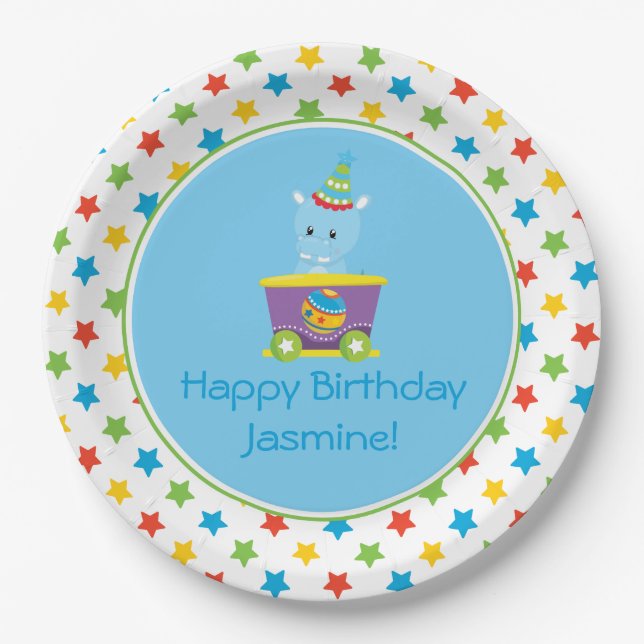 Circus Train | Hippo | Personalized Paper Plate (Front)