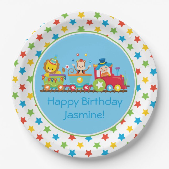 Circus Train | Monkey | Lion | Clown| Personalized Paper Plate (Front)