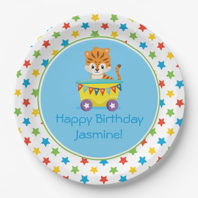 Circus Train | Tiger | Personalized Paper Plate (Front)