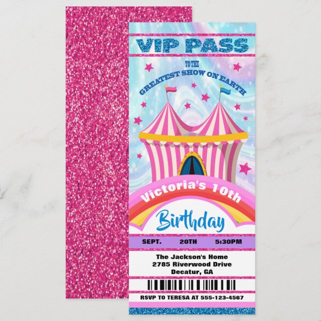 Circus VIP pass tickets Anniversaire Invitation (Devant / Derrière)