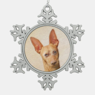 Cirneco dell’Etna Painting - Cute Original Dog Art Snowflake Pewter Christmas Ornament