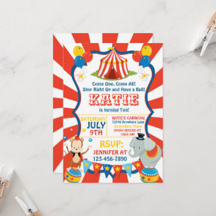 Cirque Carnaval Elephant Invitations d'anniversair