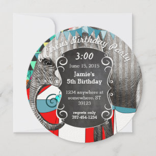 Cirque Elephant Anniversaire Fête Invitation Bunit