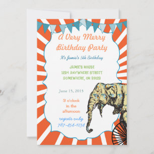 Cirque Elephant Anniversaire Fête Invitation Bunit