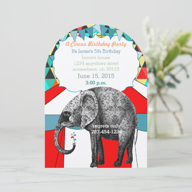 Cirque Elephant Anniversaire Fête Invitation Bunit (Debout devant)