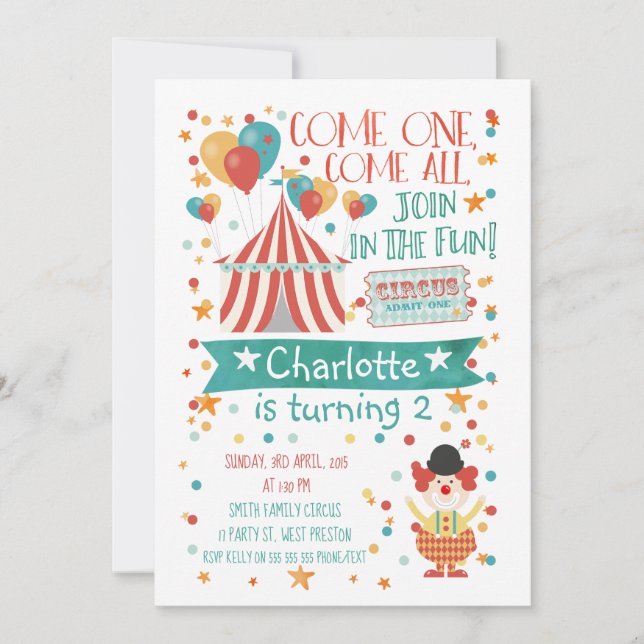 Cirque neutre genre Invitation d'anniversaire (Devant)