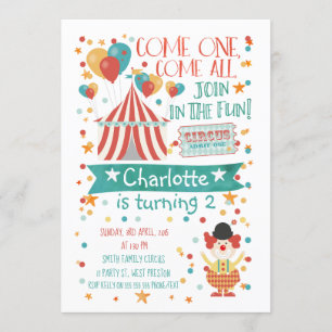 Cirque neutre genre Invitation d'anniversaire