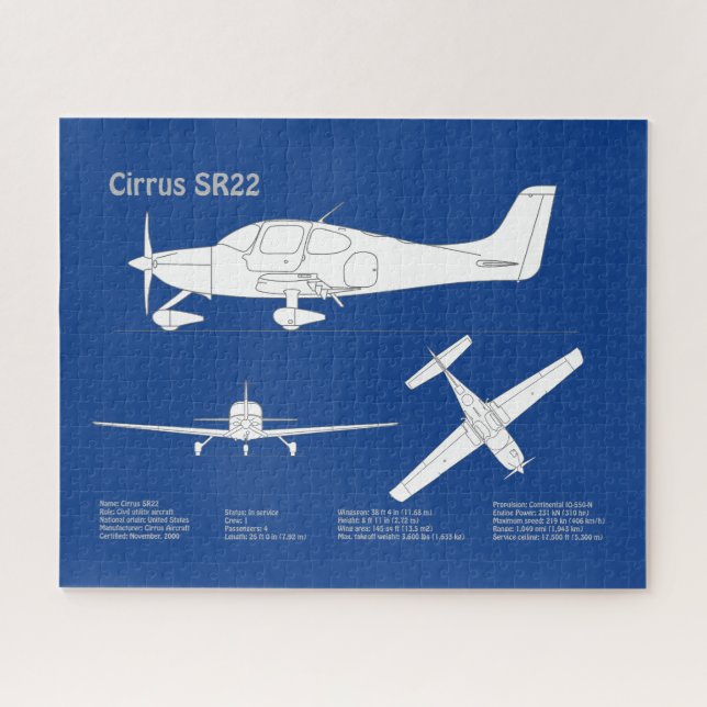 Cirrus SR22 - Airplane Blueprint Drawing Plans ABD Jigsaw Puzzle (Horizontal)