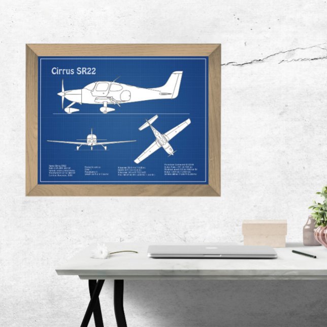 Cirrus SR22 - Airplane Blueprint Drawing Plans ABD Photo Print (Creator Uploaded)