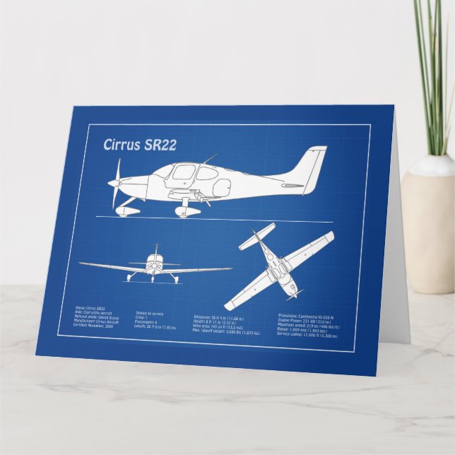 Cirrus SR22 - Airplane Blueprint Drawing Plans ABD Thank You Card (Front)