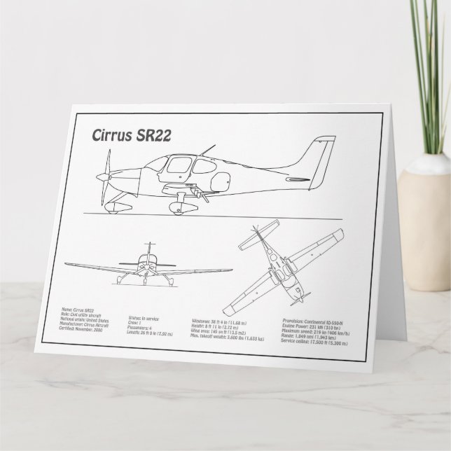 Cirrus SR22 - Airplane Blueprint Drawing Plans BD Thank You Card (Front)