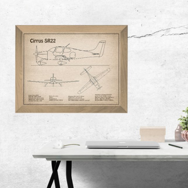 Cirrus SR22 - Airplane Blueprint Drawing Plans SD Photo Print (Creator Uploaded)