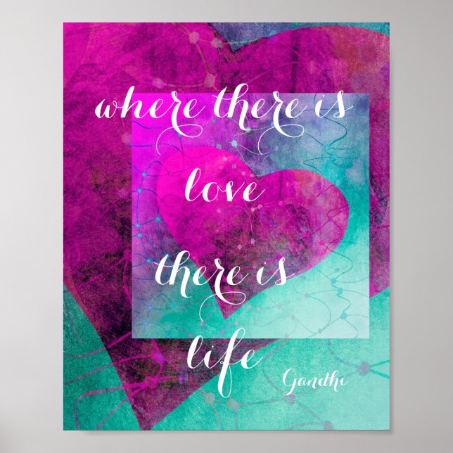 citation d'amour poster de Gandhi avec le coeur (Devant)