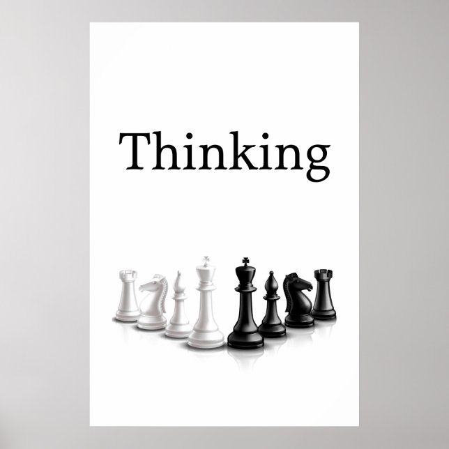Citation de pensée Texte noir Échecs Pièces Poster (Devant)