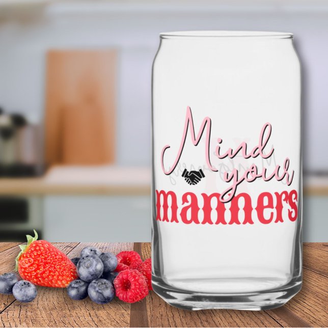 Citation Sud Attention Vos Manners Rose Rouge Mono (Southern Quote Mind Your Manners Pink Red Monogram Can Glass)