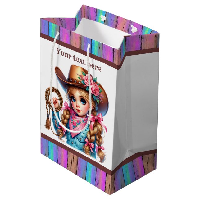 Cite cowgirl customizable Birthday party  Medium Gift Bag (Back Angled)