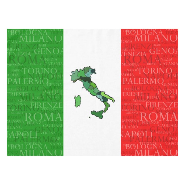 Cities, Map, and Flag of Italy Tablecloth (Front (Horizontal))