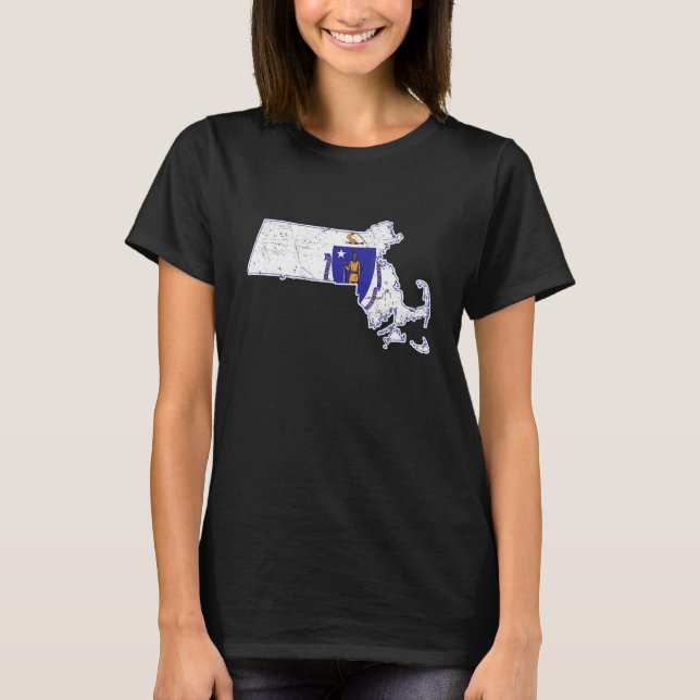 Citizen Proud America State Distressed Map Massach T-Shirt (Front)