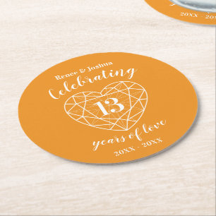 Citrine anniversary 13 years party yellow coasters