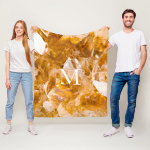 Citrine Birthstone Monogram Personalized Name  Fleece Blanket