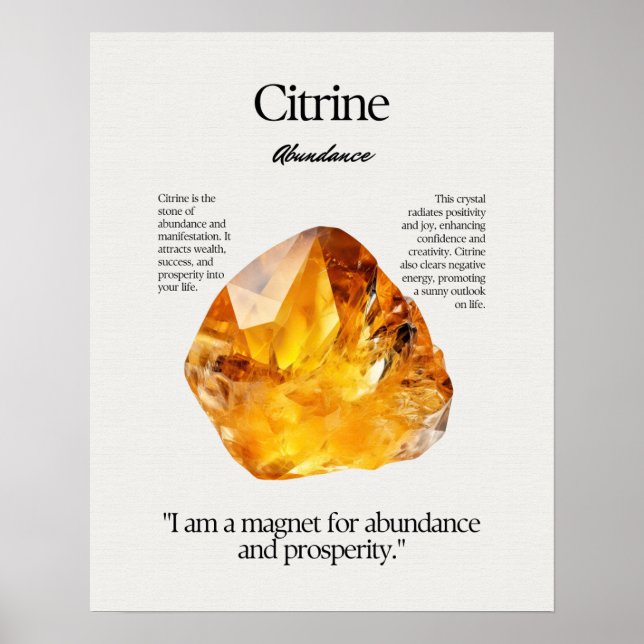 Citrine Gem Crystal Meaning Card Poster (Front)