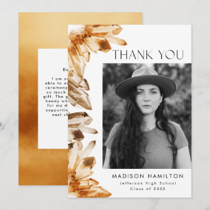 Citrine Watercolor Crystals Photo Graduation Thank You Card