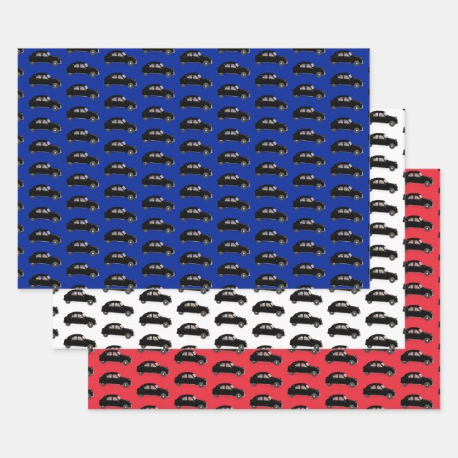 Citroen 2 CV Blue White Red Wrapping Paper Sheet (Set)