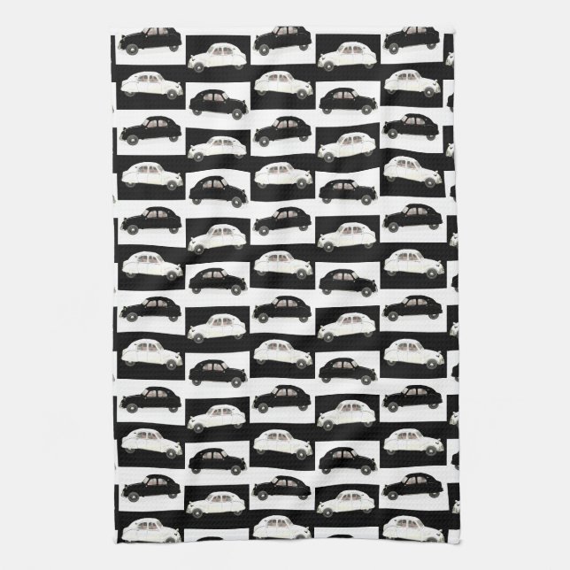 Citroen 2CV Black White Kitchen Towel (Vertical)