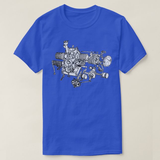Citroen 2CV engine exploded drawing  T-Shirt (Design Front)