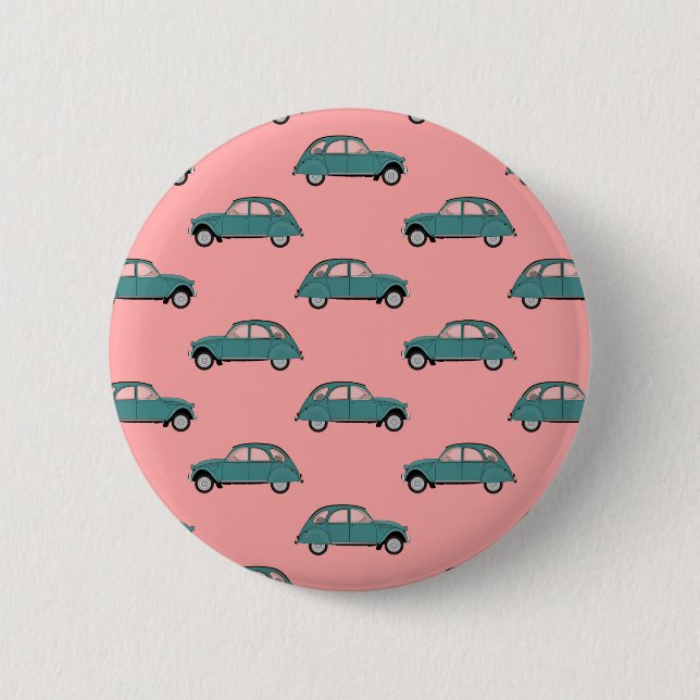Citroen 2CVs - Green on Pink - Cars 2 Inch Round Button (Front)