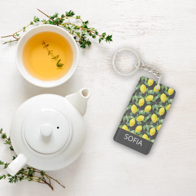 Citron aquarelle motif nom personnalisé jaune gris (Créateur téléchargé)