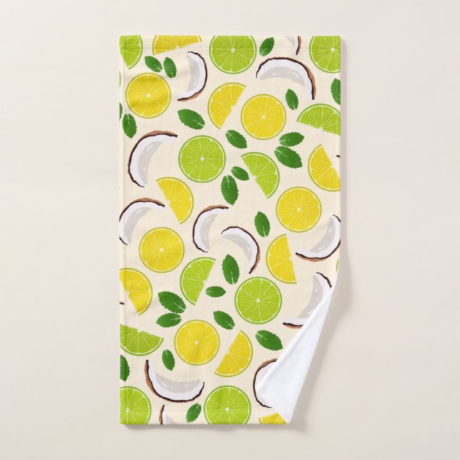 Citron chaux noix de coco et menthe joyeux motif (Serviette à main)