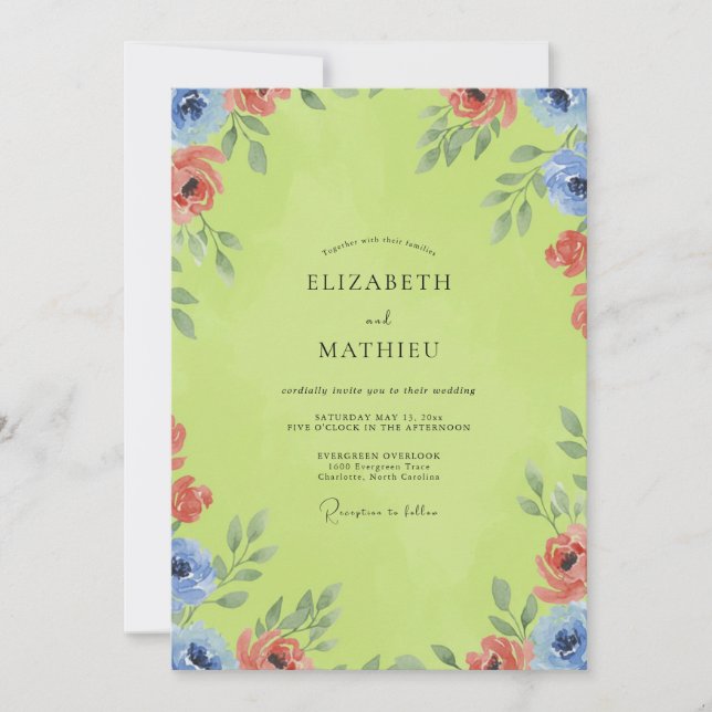 Citron Coral Petal Wedding Invitation (Front)