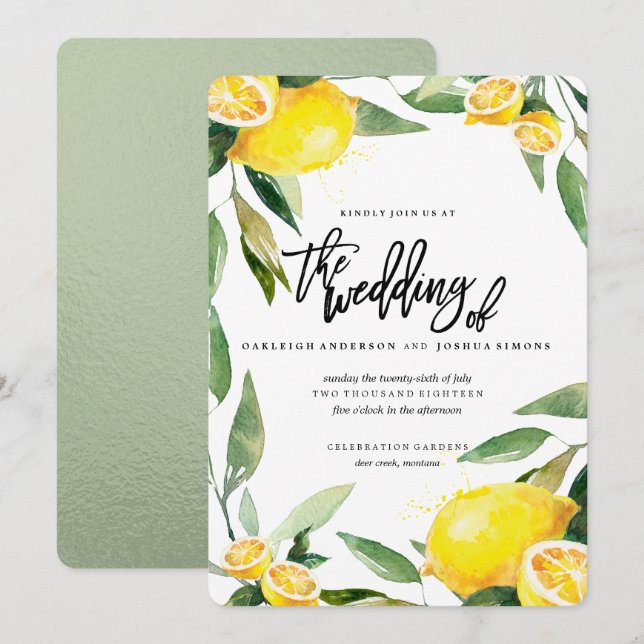 Citron de Bohême et Faire-part de mariage Feuille (Devant / Derrière)