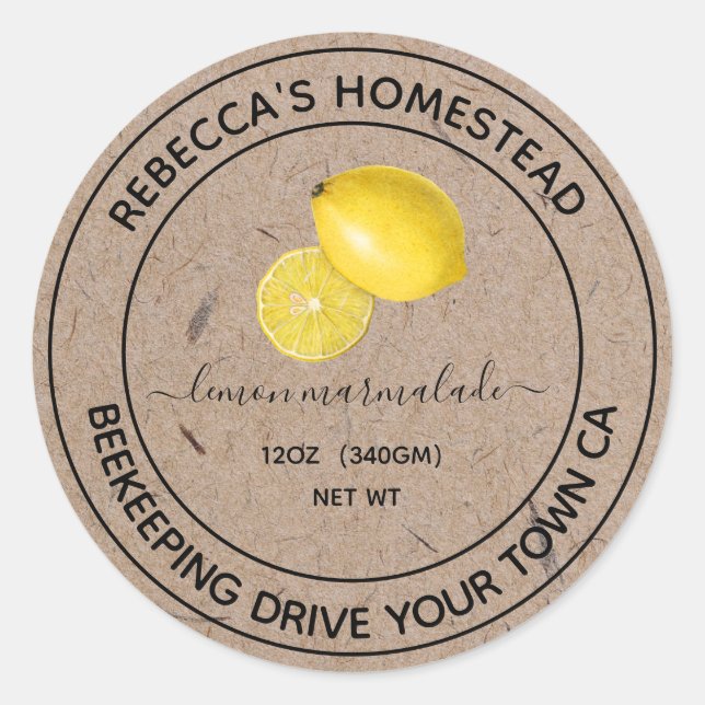 Citron Marmalade Kraft Papier de canne Étiquettes (Devant)