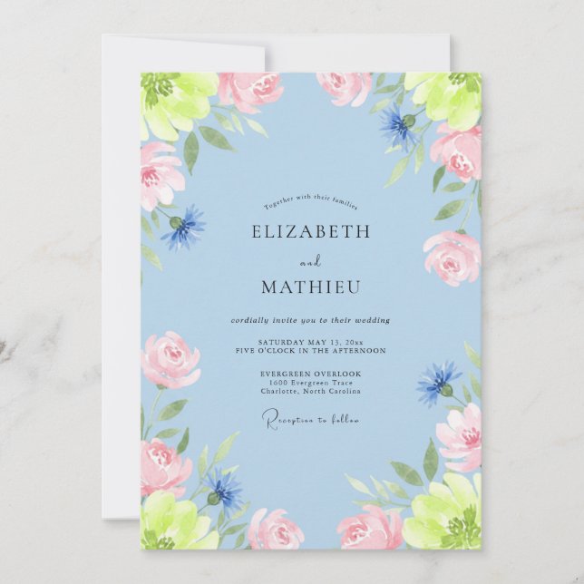 Citron Pink Peony Wedding Invitation (Front)