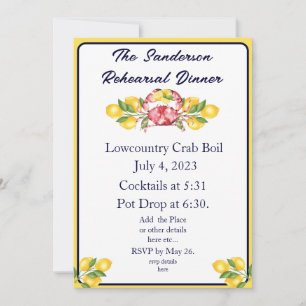 Citron rouge Crabe ébullition Invitation Marine bl