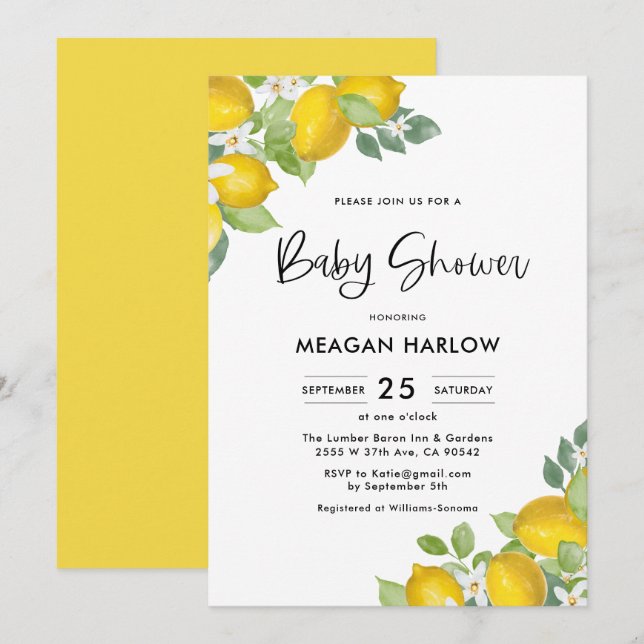 Citron thème Baby shower Oh Baby shower Invitation (Devant / Derrière)